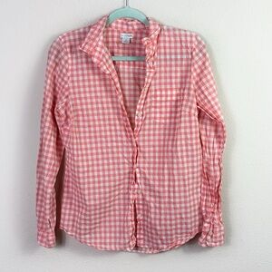J. Crew Vintage Coral White Gingham Button Down Shirt with Pocket sz Small